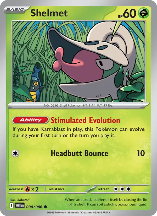 Shelmet Common Pokemon card #008 from White Flare