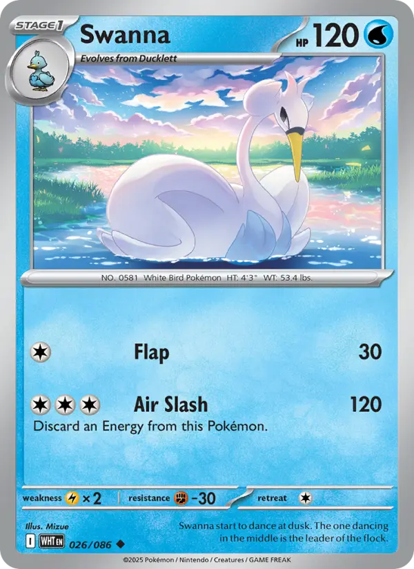 Swanna Uncommon Pokemon card #026 from White Flare