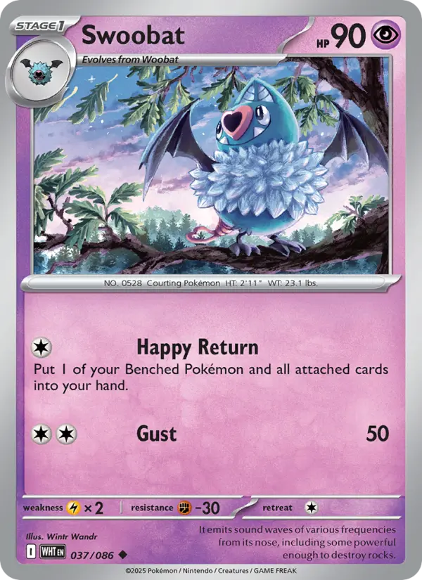 Swoobat Uncommon Pokemon card #037 from White Flare