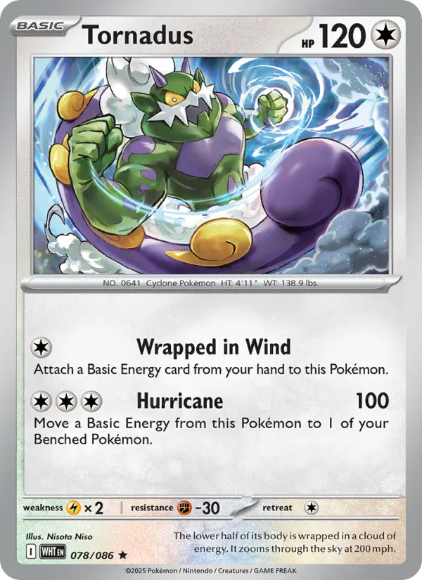 Tornadus Rare Pokemon card #078 from White Flare