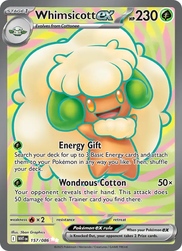 Whimsicott ex Ultra Rare Pokemon card #157 from White Flare