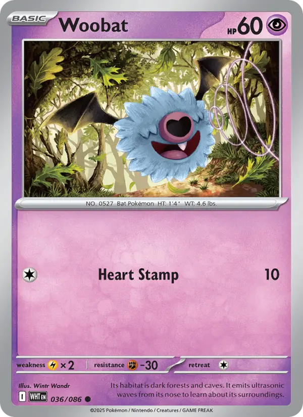 Woobat Common Pokemon card #036 from White Flare