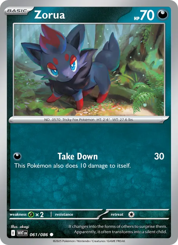 Zorua Common Pokemon card #061 from White Flare
