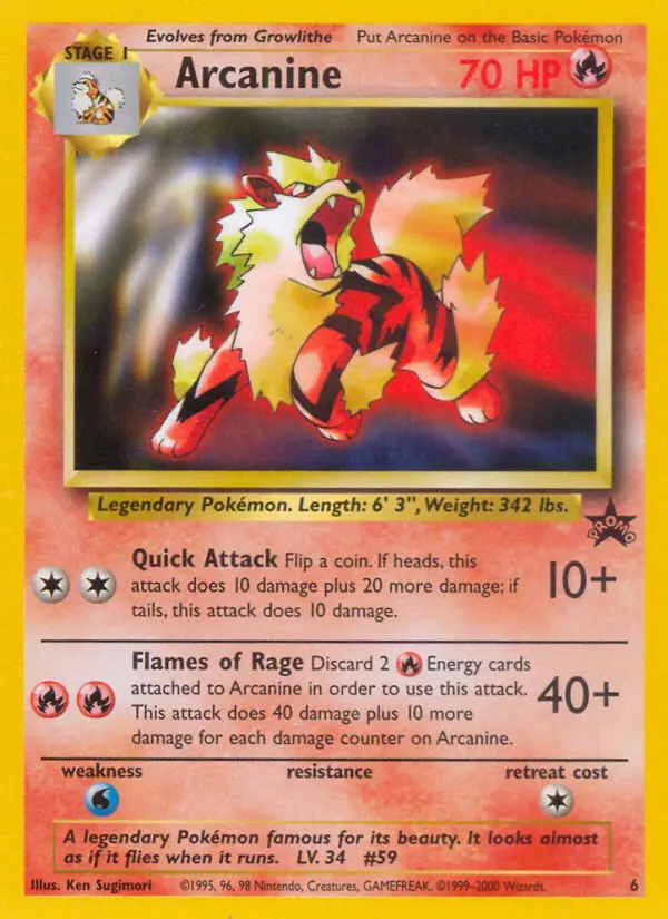 Arcanine Common Pokemon card #6 from Wizards Black Star Promos