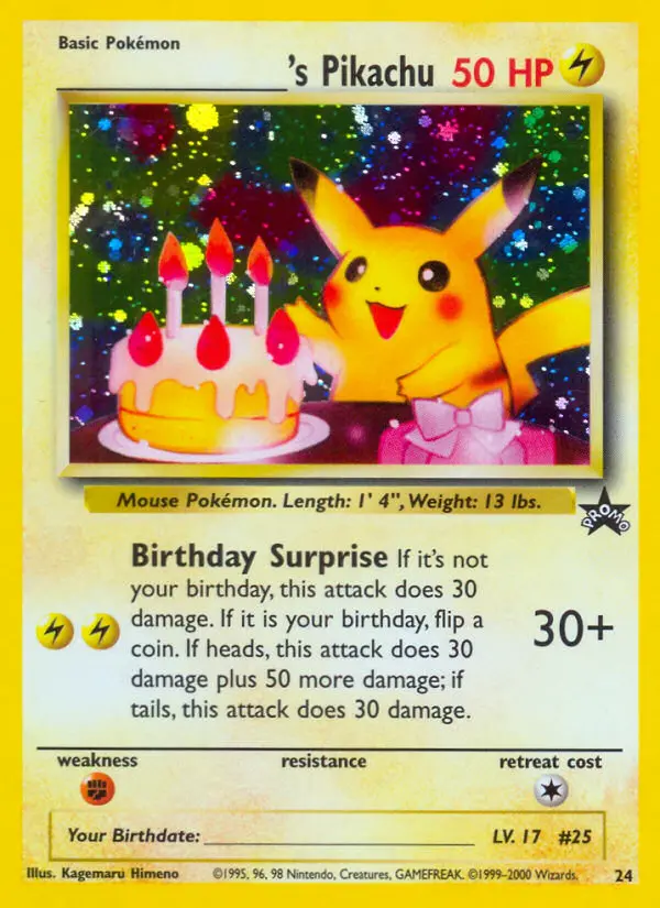 ___________'s Pikachu Common Pokemon card #24 from Wizards Black Star Promos