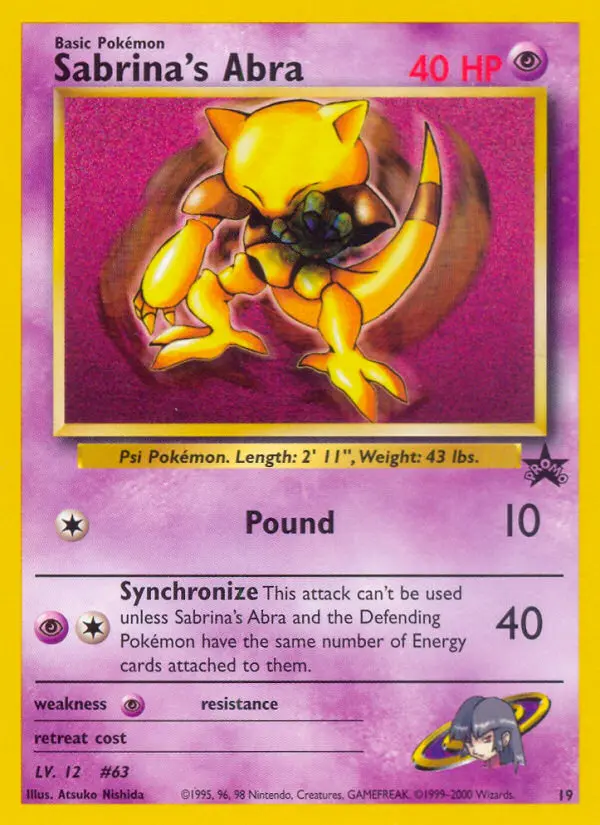 Sabrina's Abra Common Pokemon card #19 from Wizards Black Star Promos