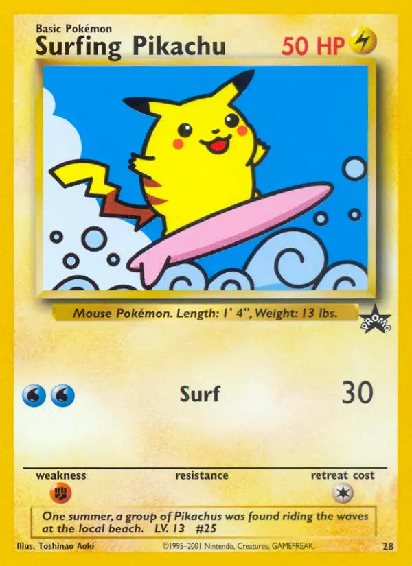 Surfing Pikachu Common Pokemon card #28 from Wizards Black Star Promos