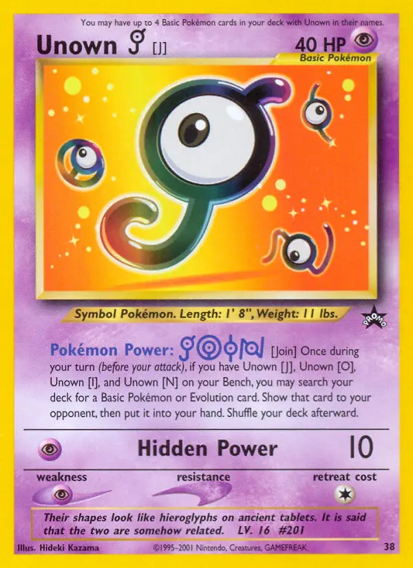 Unown [J] Common Pokemon card #38 from Wizards Black Star Promos