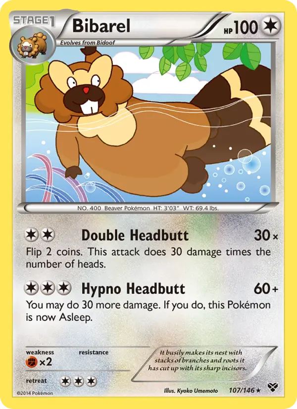 Bibarel Rare Pokemon card #107 from XY