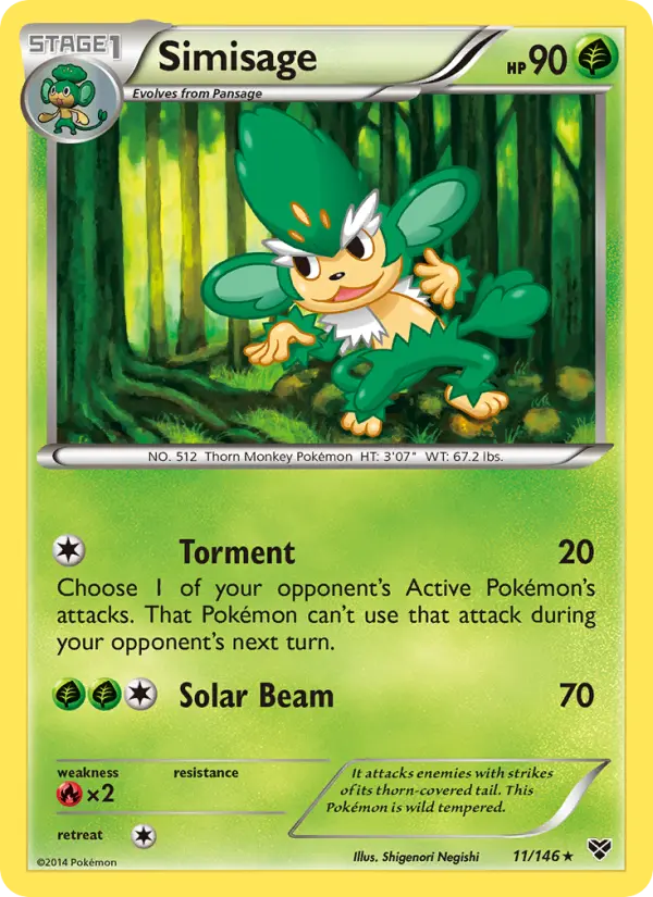 Simisage Rare Pokemon card #11 from XY