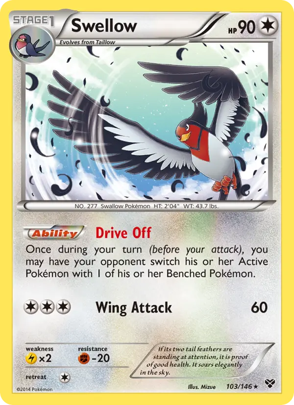 Swellow Rare Pokemon card #103 from XY