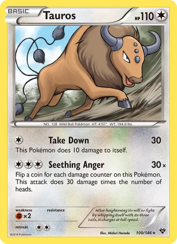 Tauros Rare Pokemon card #100 from XY