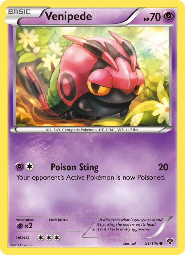 Venipede Common Pokemon card #51 from XY