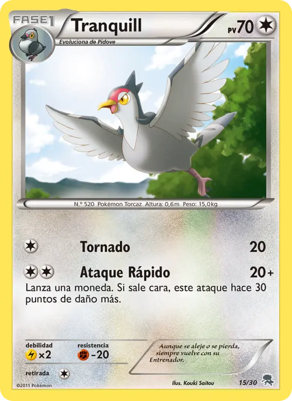 Tranquill None Pokemon card #15 from BW trainer Kit (Zoroark)