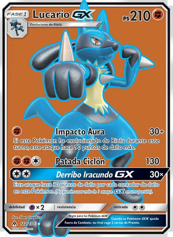 Lucario GX Ultra Rare Pokemon card #122 from Forbidden Light