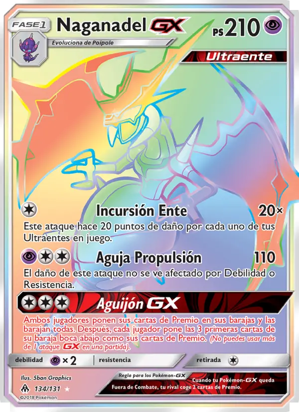 Naganadel GX Secret Rare Pokemon card #134 from Forbidden Light