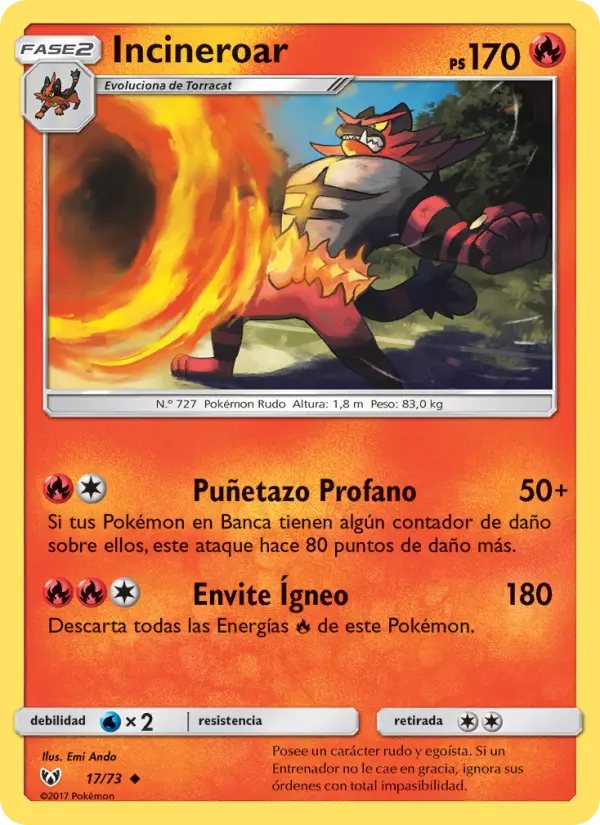 Incineroar Uncommon Pokemon card #17 from Shining Legends