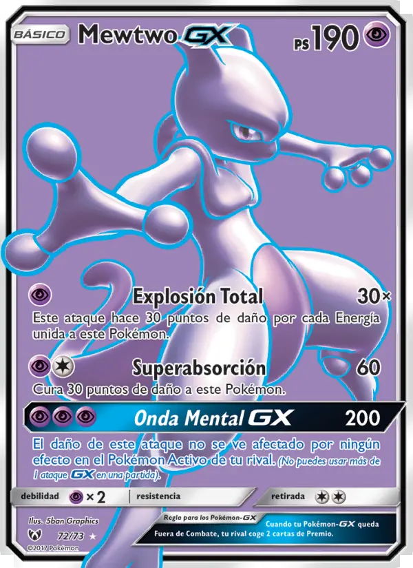 Mewtwo GX Ultra Rare Pokemon card #72 from Shining Legends