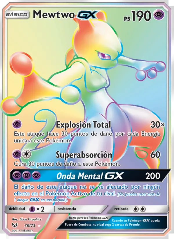 Mewtwo GX Secret Rare Pokemon card #76 from Shining Legends