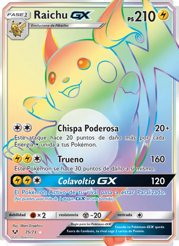 Raichu GX Secret Rare Pokemon card #75 from Shining Legends