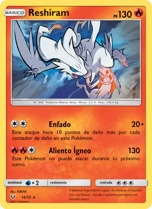 Reshiram Rare Pokemon card #14 from Shining Legends
