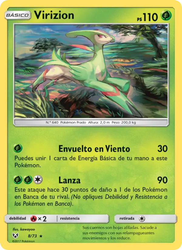 Virizion Rare Pokemon card #8 from Shining Legends