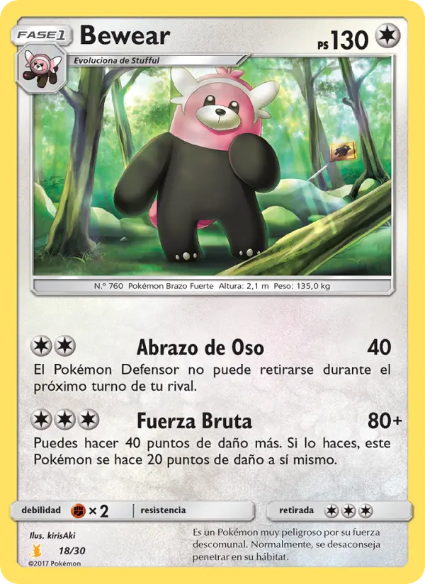 Bewear Rare Pokemon card #18 from SM trainer Kit (Alolan Raichu)