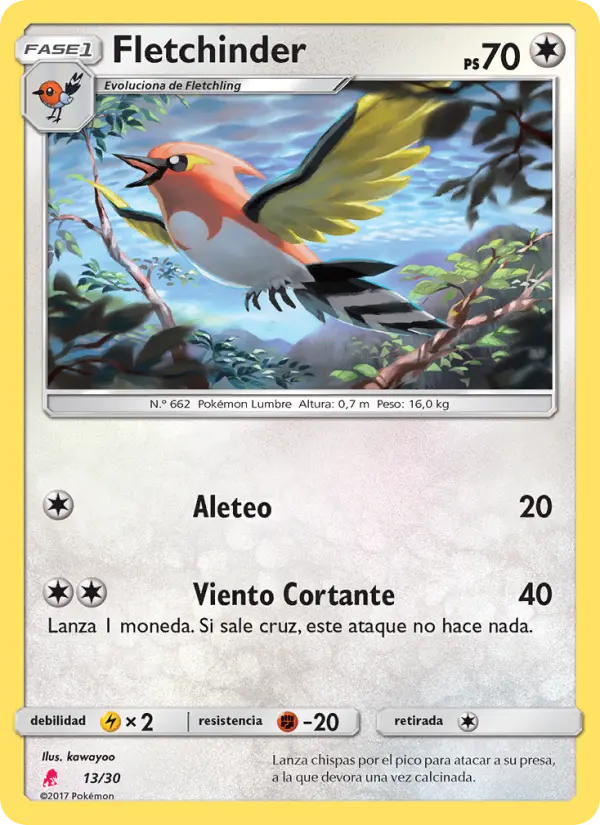 Fletchinder Uncommon Pokemon card #13 from SM trainer Kit (Lycanroc)