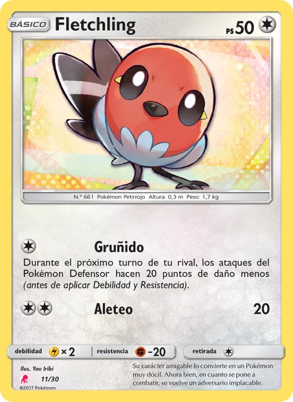 Fletchling Common Pokemon card #11 from SM trainer Kit (Lycanroc)
