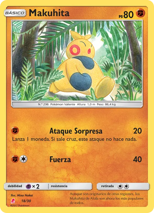 Makuhita Common Pokemon card #18 from SM trainer Kit (Lycanroc)