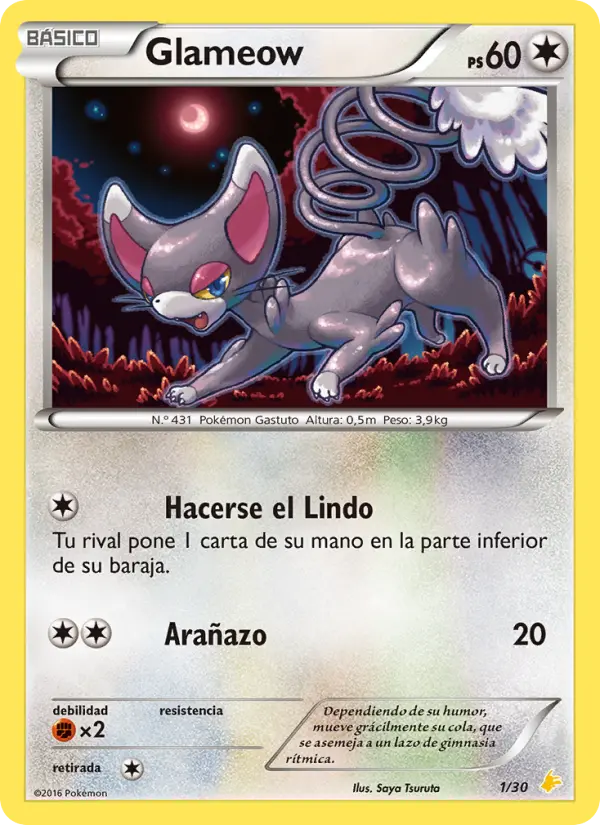 Glameow Common Pokemon card #1 from XY trainer Kit (Pikachu Libre)
