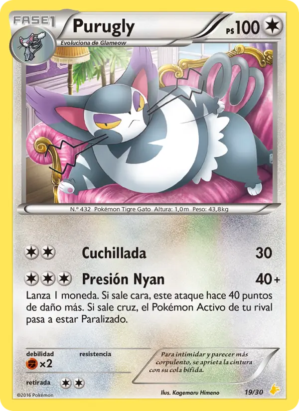 Purugly Uncommon Pokemon card #19 from XY trainer Kit (Pikachu Libre)